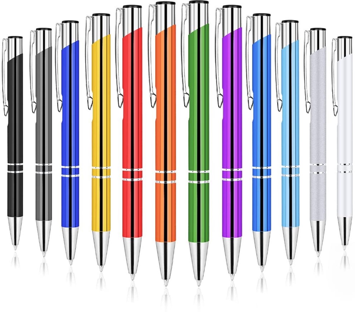 Store_7 - Druk-balpen - 12 stuks balpennen - Zwarte inkt - Metalen pen - Voor school en kantoor - Perfect als cadeau