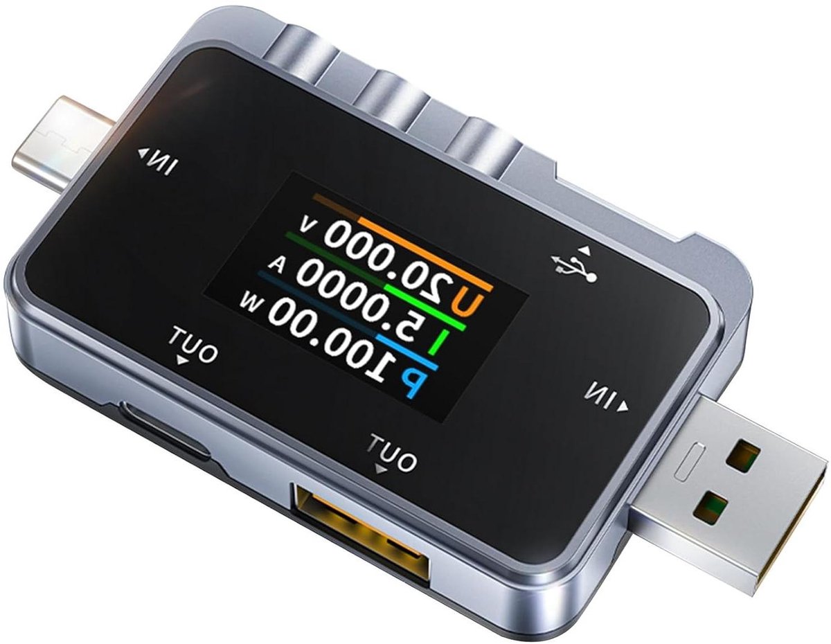 USB C Vermogensmeter - Voltmeter Ampèremeter - Laadstatus Monitoren - 16-bit ADC Chip - 6.5 A - Aluminium