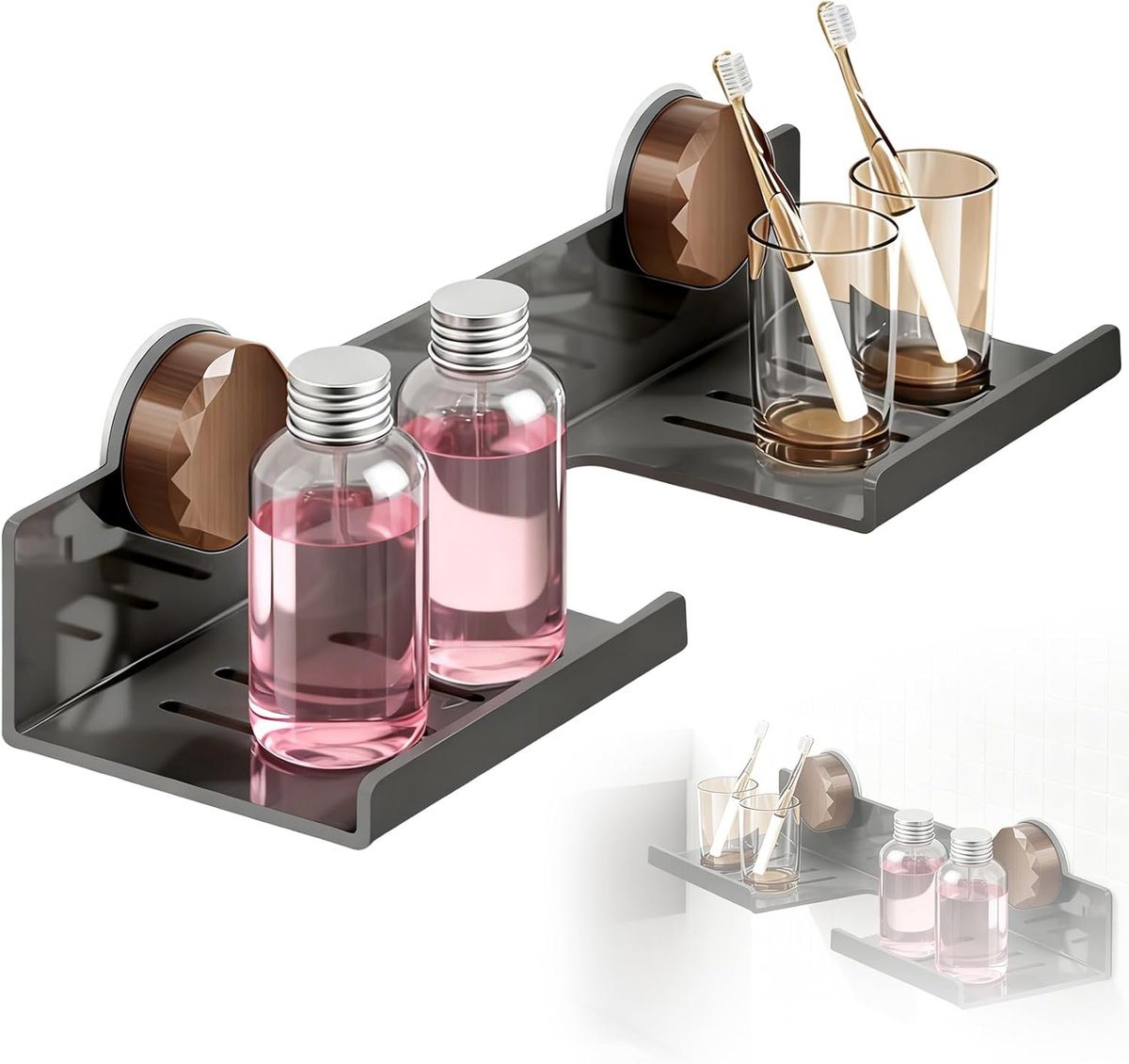 Washbasin Shelf - Bathroom Organiser - No Drilling - Over Sink - Removable with Suction Cups - 40 x 16 x 11 cm - voor Dormitory en RV