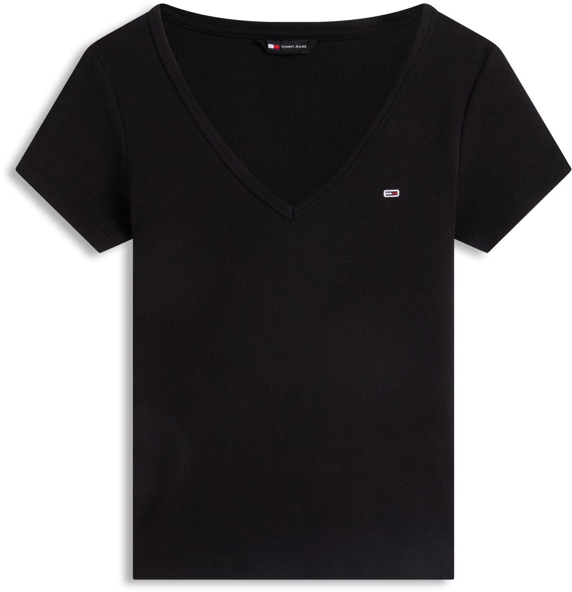 Tommy Jeans Tjw Slim Essential Rib V Ss Zwart