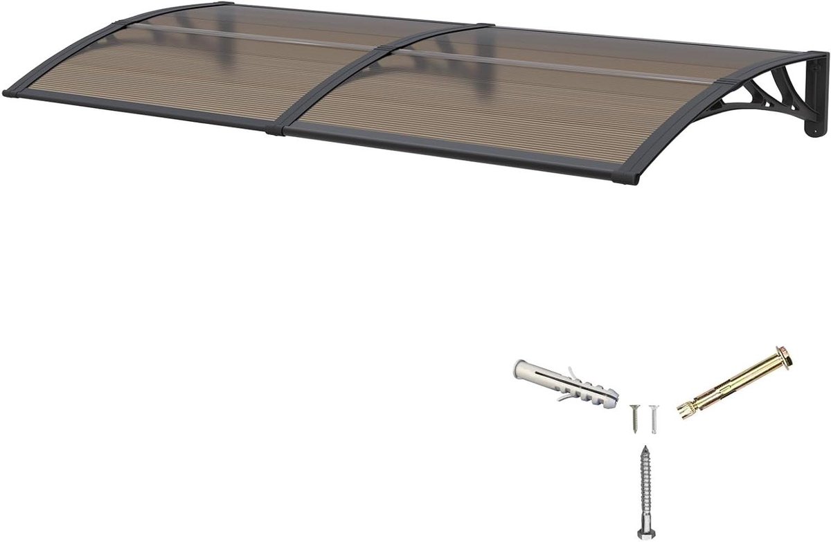 Balkondeur Luifel - Overkapping Deur Raam - Bescherming Buiten - Dubbellaags Polycarbonaat - 80x200 cm - Zwart Bruin