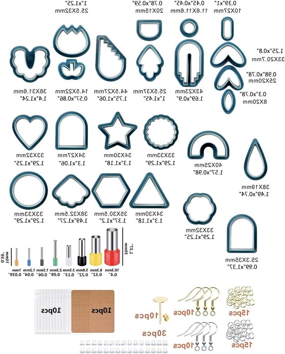 Polymer Klei Set met 142 Stukken, Inclusief Metaal Snijvormen voor Oorbellen, Kraft Kaarten, Oorhaken en Sieradenaccessoires