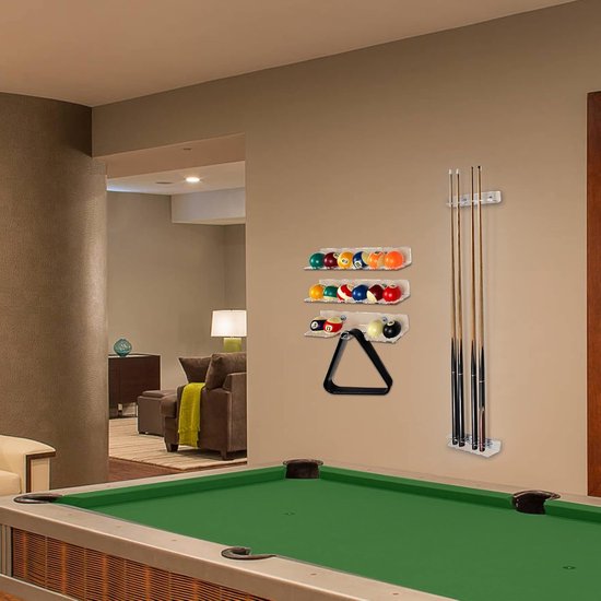Pool Cue Rack - Billiard Stick Holder - Cue Storage - Self-Adhesive Mount - Holds 6 Cues - Transparent — afbeelding 5