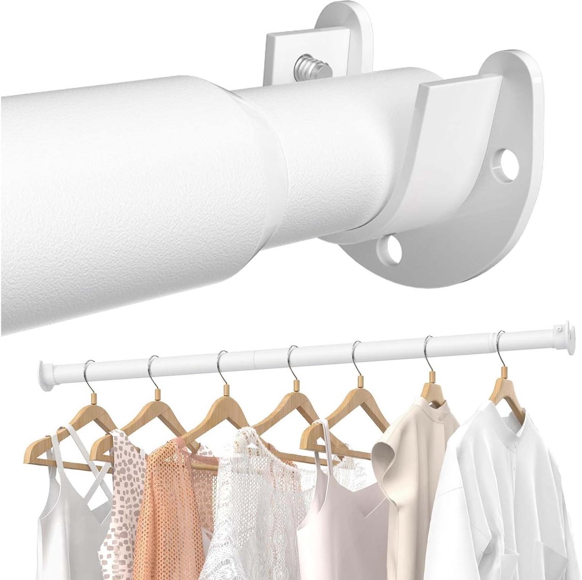 Verstelbare Telescopische Stang van 43 tot 103 cm - Verstelbare Kledingroede, Wit, Verstelbare Metalen Kledingroede voor Kast, Garderobe, Wasruimte en Badkamer