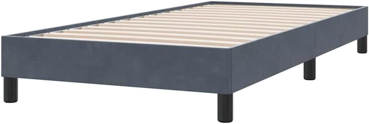 Bedframe Fluweel - Ledikant Gestoffeerd - Comfortabel Slapen - Lattenbodem Ondersteuning - 90 x 220 cm - Donkergrijs