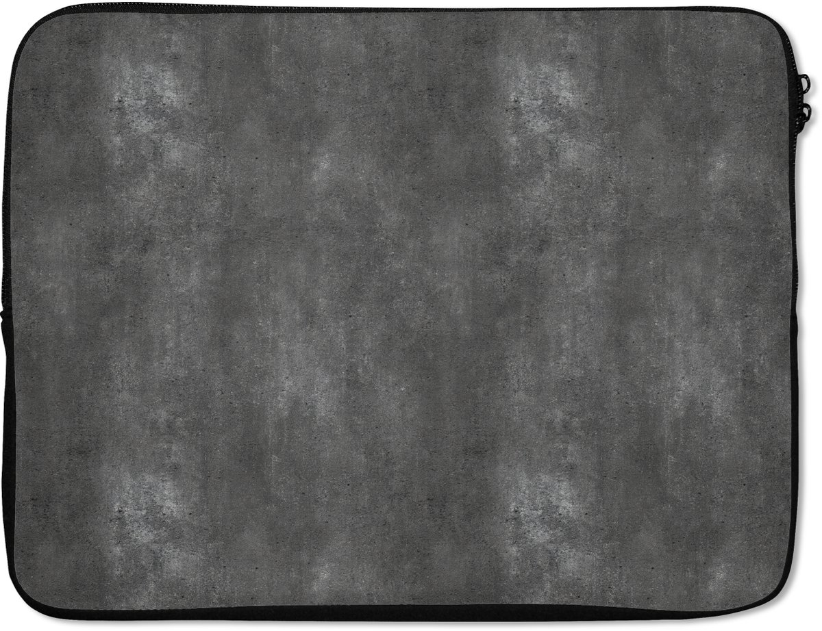 Laptophoes 15.6 inch - Donkergrijs - Ruw - Beton print - Laptop sleeve - Binnenmaat 37x26 cm - Zwarte achterkant