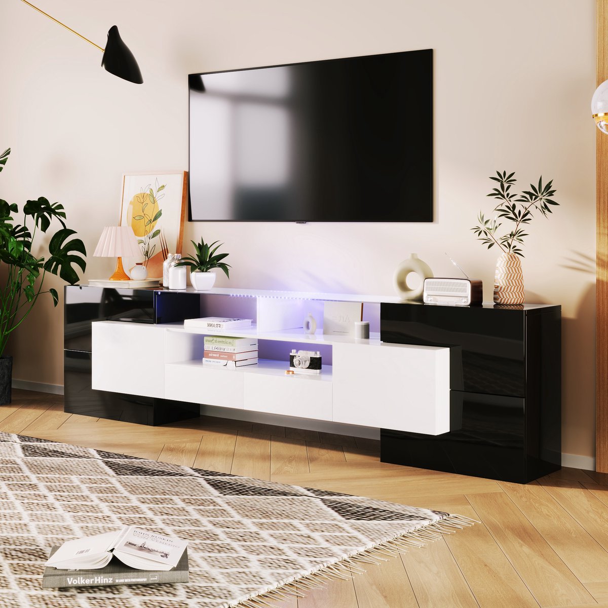 MIVRAY Tv-meubel - Hoogglans Met Ledverlichting En Veel Opbergruimte - Voor Woonkamer - Sp