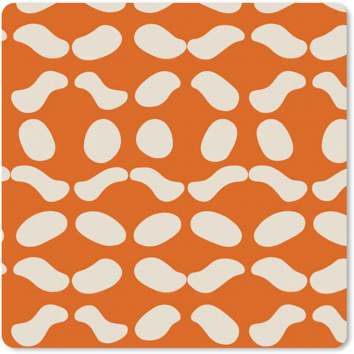 Muismat 30x30 cm - Mousepad Oranje - Organische vormen - Wit - Muismatten