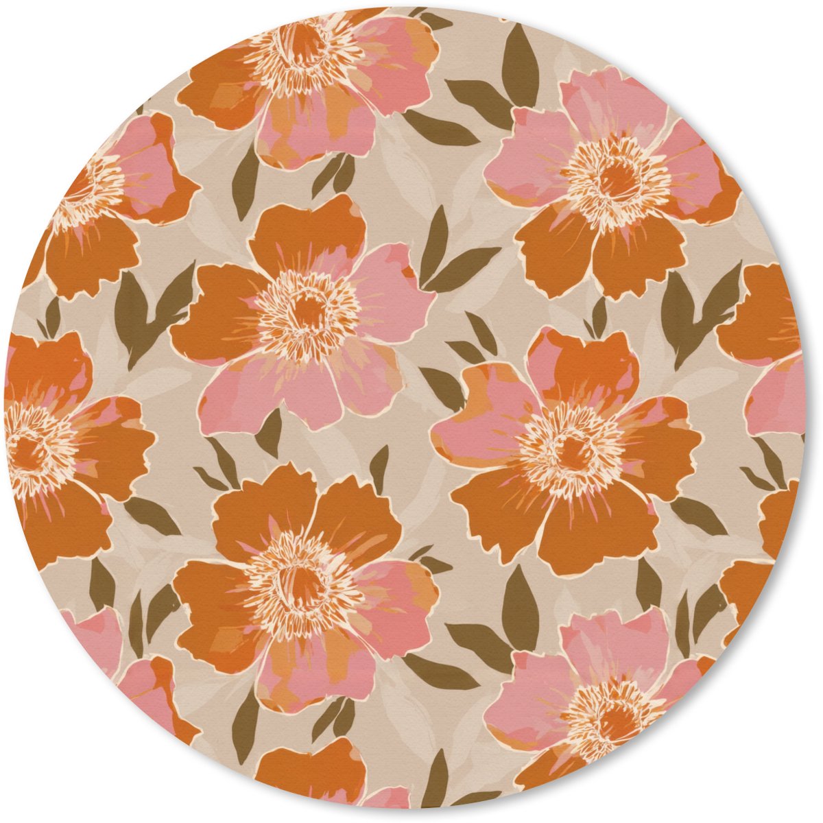 Muismat rond 40x40 cm - Mousepad Bloemen - Motief - Retro - Ronde muismatten