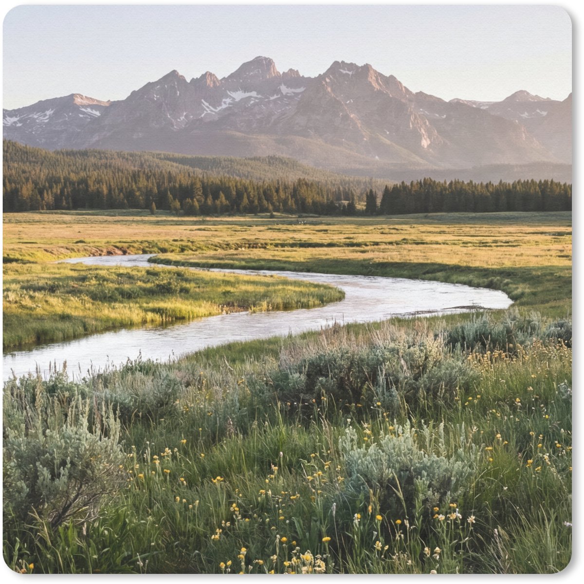 Muismat 20x20 cm - Mousepad Berglandschap - Rivier - Bos - Muismatten