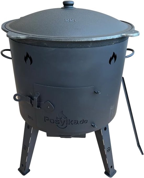 Utschak Kazan - Vuurkachel Gietijzer - Buiten Koken - Ronde Gietijzeren Pan - 12 Liter - Set 1 — afbeelding 5