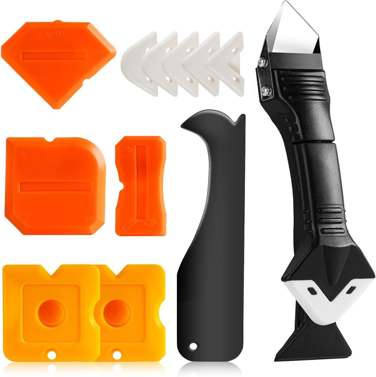 Kitgereedschap Set - Kitverwijderaar Afwerker - Kitranden Afwerken - 3-in-1 Multifunctioneel - 12 stuks - Grijs
