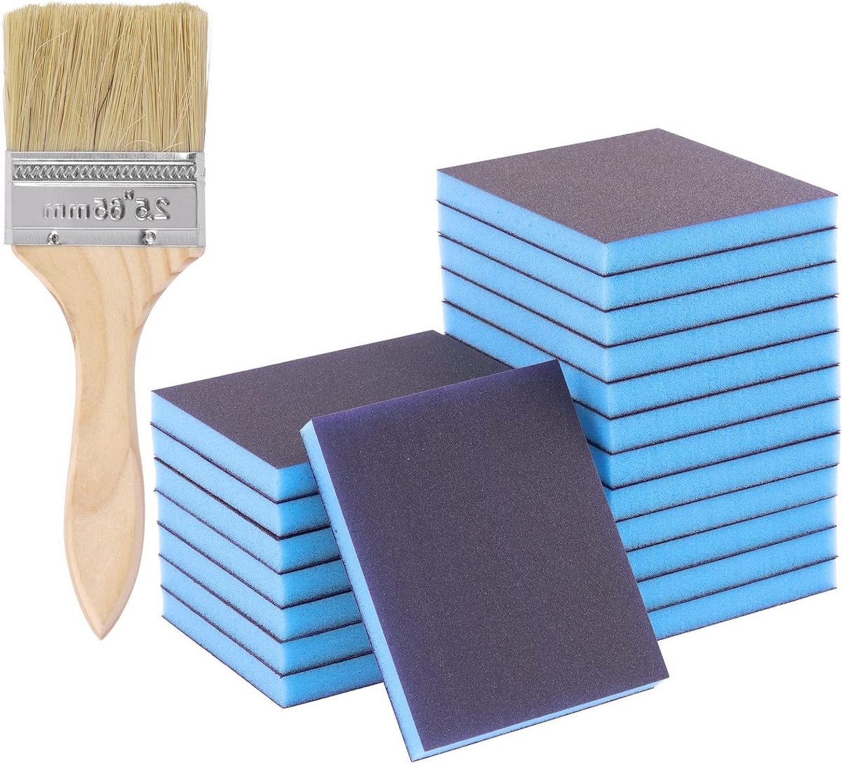 Set van 20 herbruikbare en wasbare schuurblokken van 180 grit voor hout, metaal en gipsplaat met 1 verfkwast