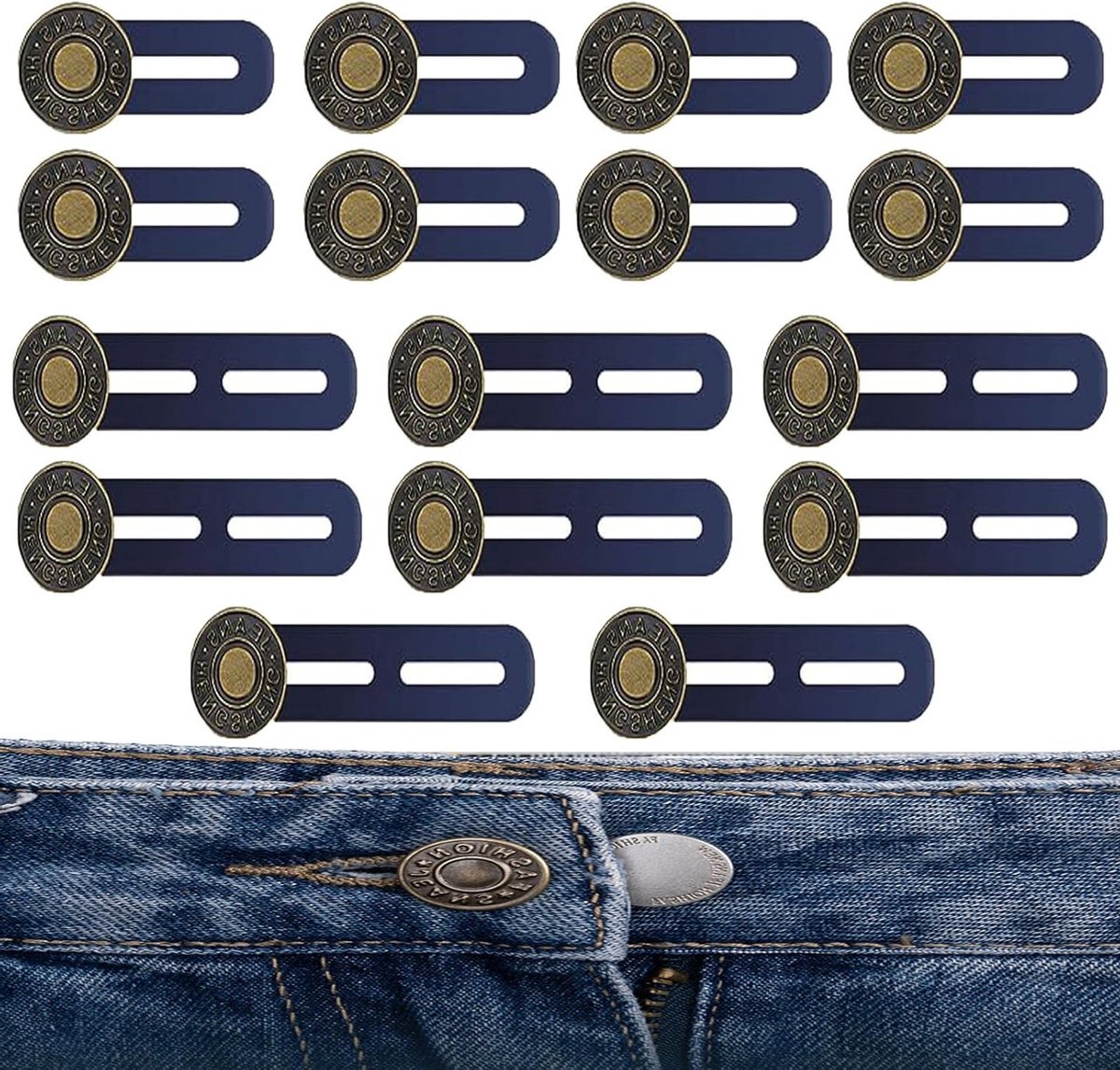 16 Stuks Verlengknopen, Elastische Metalen Knopen voor Broeken, Universele Uittrekbare Knopen voor Dames en Heren, Verstelbare Knoop voor Jeans en Rokjes, Ideaal voor Kledingaanpassingen