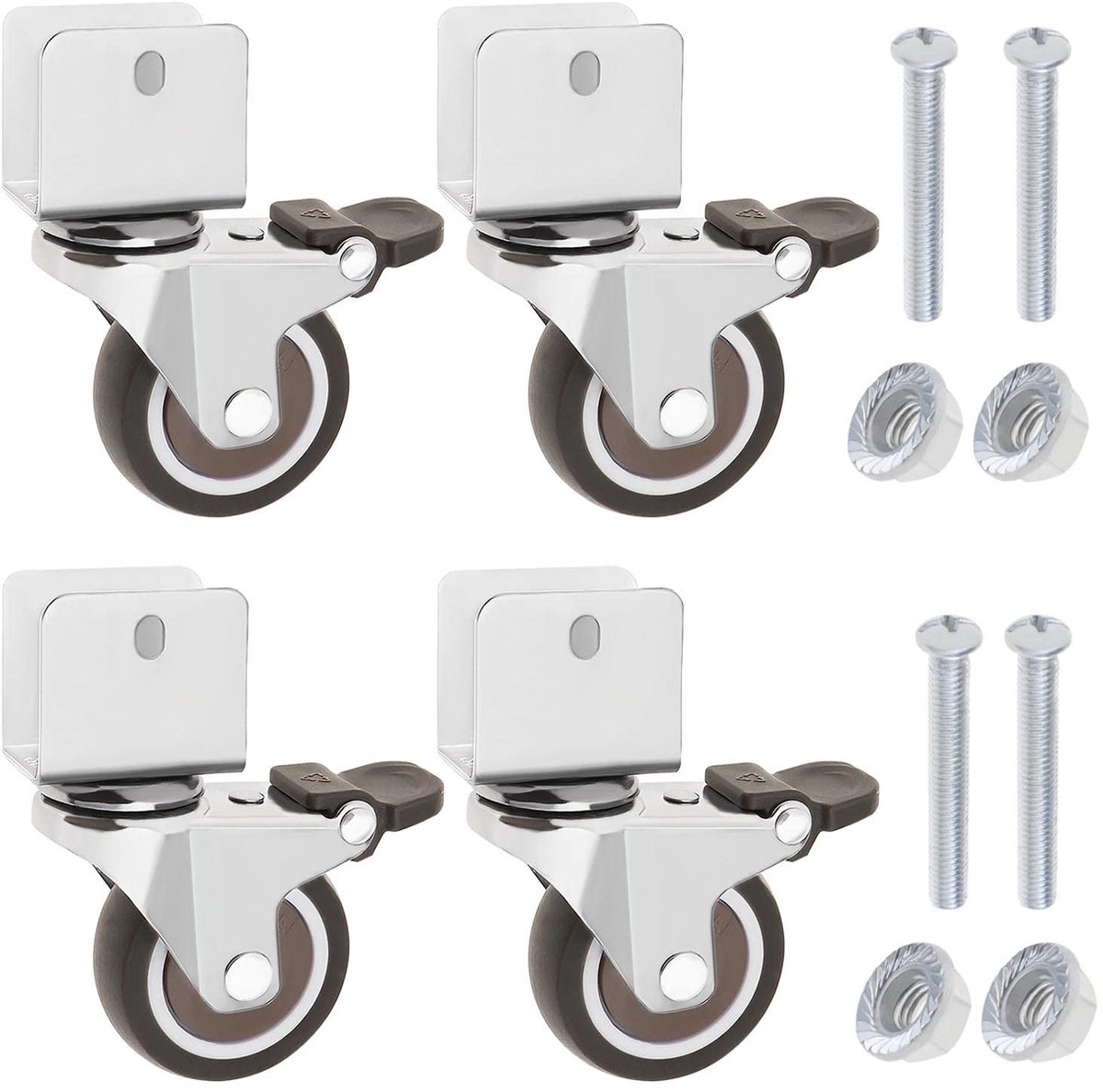 VT Goods - Swivel Castors - 4 Stuks - Belastbaarheid 60lbs - U-vormige Beugel - Stille Wielen - Geschikt voor Meubels - Rubberwielen