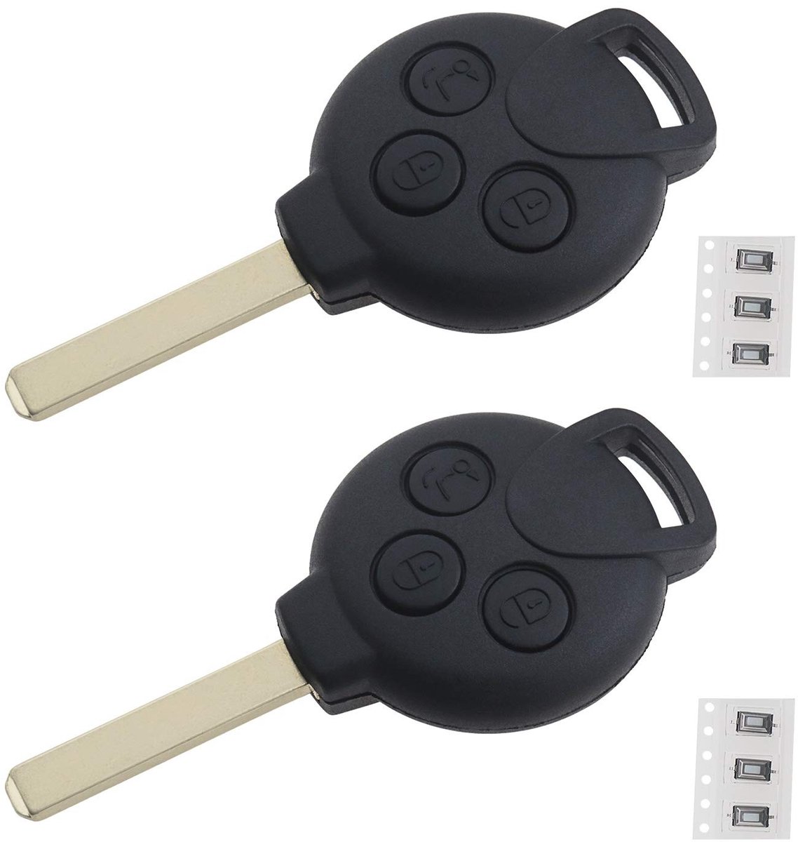 Store_8 - 2 x autosleutel behuizing - Sleutelhanger - Zwart - Afstandsbediening - Beschermhoes - Geschikt voor Smart Fortwo 451 - 3 knoppen