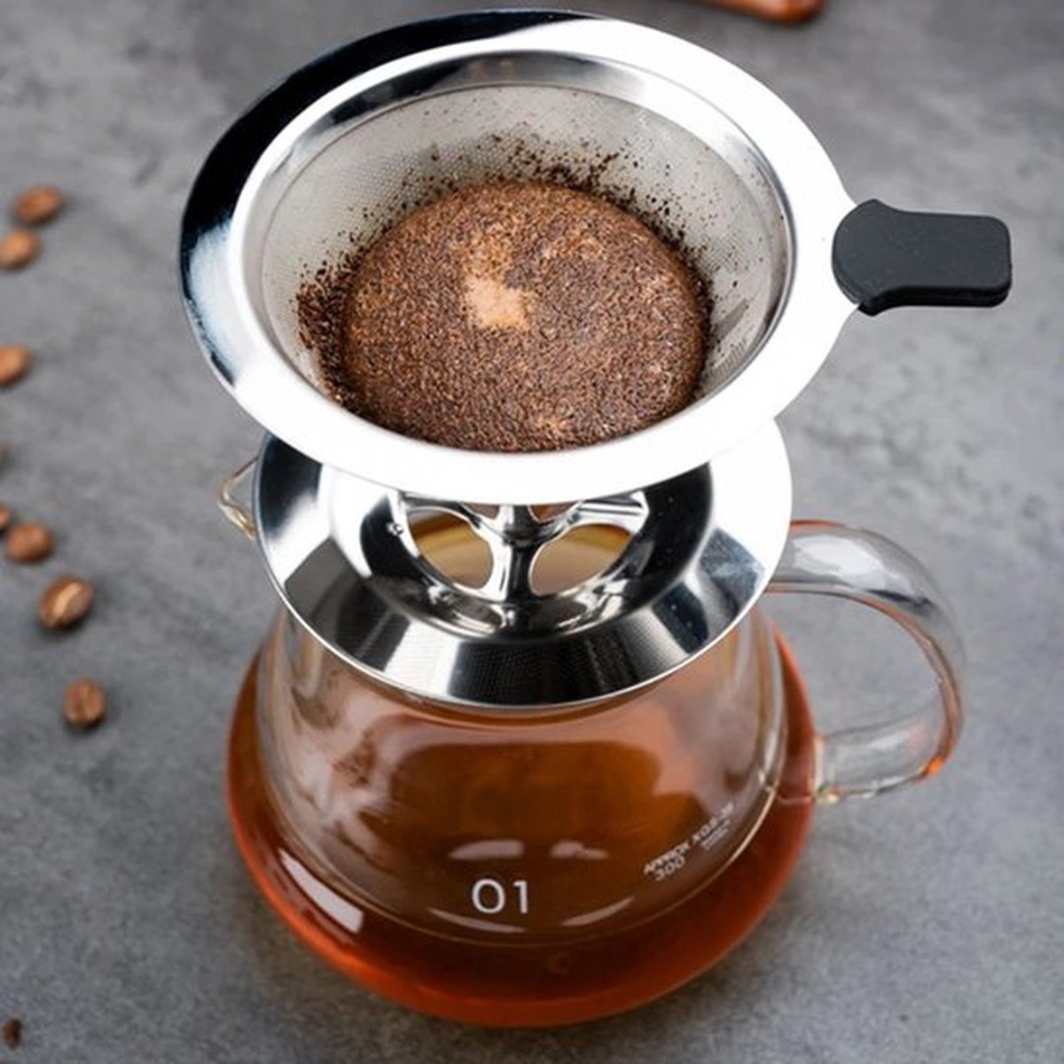 Herbruikbare roestvrijstalen koffiefilterhouder voor pour-over koffie, filtermandje voor koffie en thee - Keukenaccessoires voor koffiefilters - Diameter: 10 cm