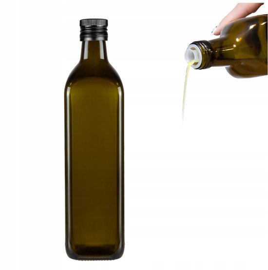 Bimberek Marasca - Vierkante Olijffles - 750 ml - Glazen Fles Met Doseerdop - Olijfgroene Kleur — afbeelding 5