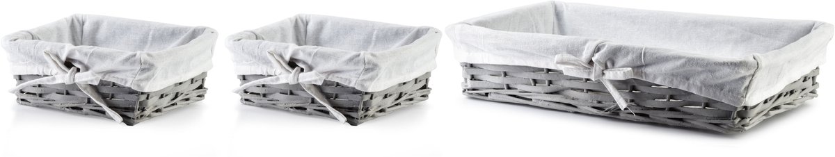 Set van 3 rieten manden met stof - Decoratief en functioneel