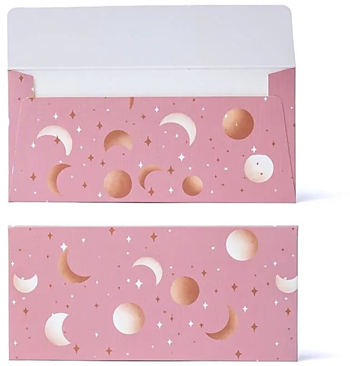 Cadeaukaartenvelop Roze Maan en Sterren --pakket van 10 stuks - 19x9cm - 19x9cm