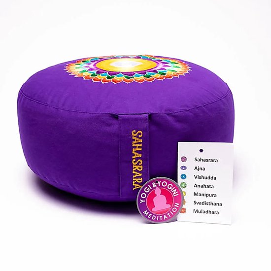 Meditatiekussen 7e chakra geborduurd - 33x17 - Boekweit - Katoen - Violet van Yogi & Yogini — afbeelding 3