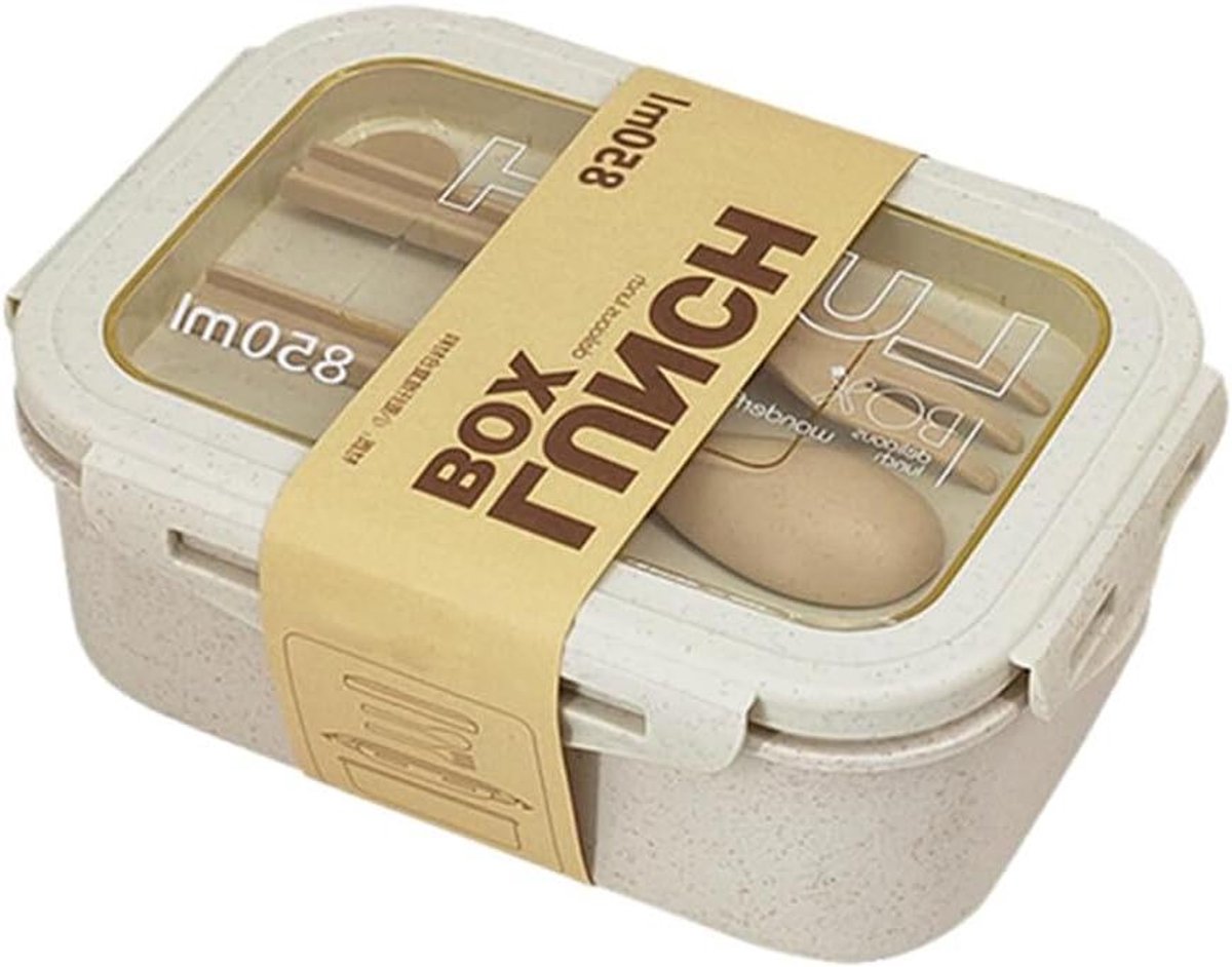 Bento Box - Lunchbox - Maaltijden Meenemen - Lekvrij Dubbel Compartiment - 850 ml - Beige
