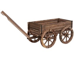 Grote Houten Plantenbak - Luxe Bloembak met kruiwagen - Tuinbed - Kweekbak - Moestuinbak - voor Buiten, Terras, Tuin & Balkon - voor Groenten, Bloemen & Kruiden - Weerbestendig - 120 x 41 x 50 cm - Bruin