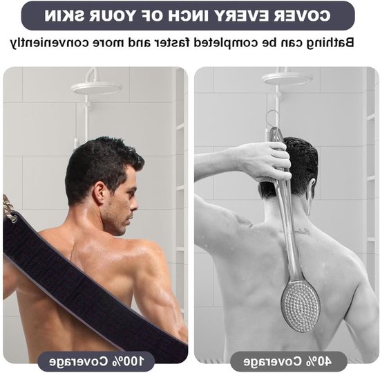 Exfoliërende Rugschrobber voor Douche, 37 Inch Achterwasborstel met Handvatten, Zachte Bad Scrub voor Mannen en Vrouwen, Dubbelzijdige Exfoliërende Wasdoek voor Lichaam en Huidverzorging — afbeelding 2