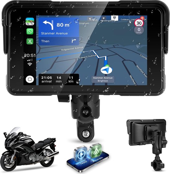 Motorfiets CarPlay Scherm 5" – Motornavigatie - Draadloos Apple CarPlay & Android Auto, IP68 Waterdicht, Bluetooth, TPMS & TF-Kaartsleuf