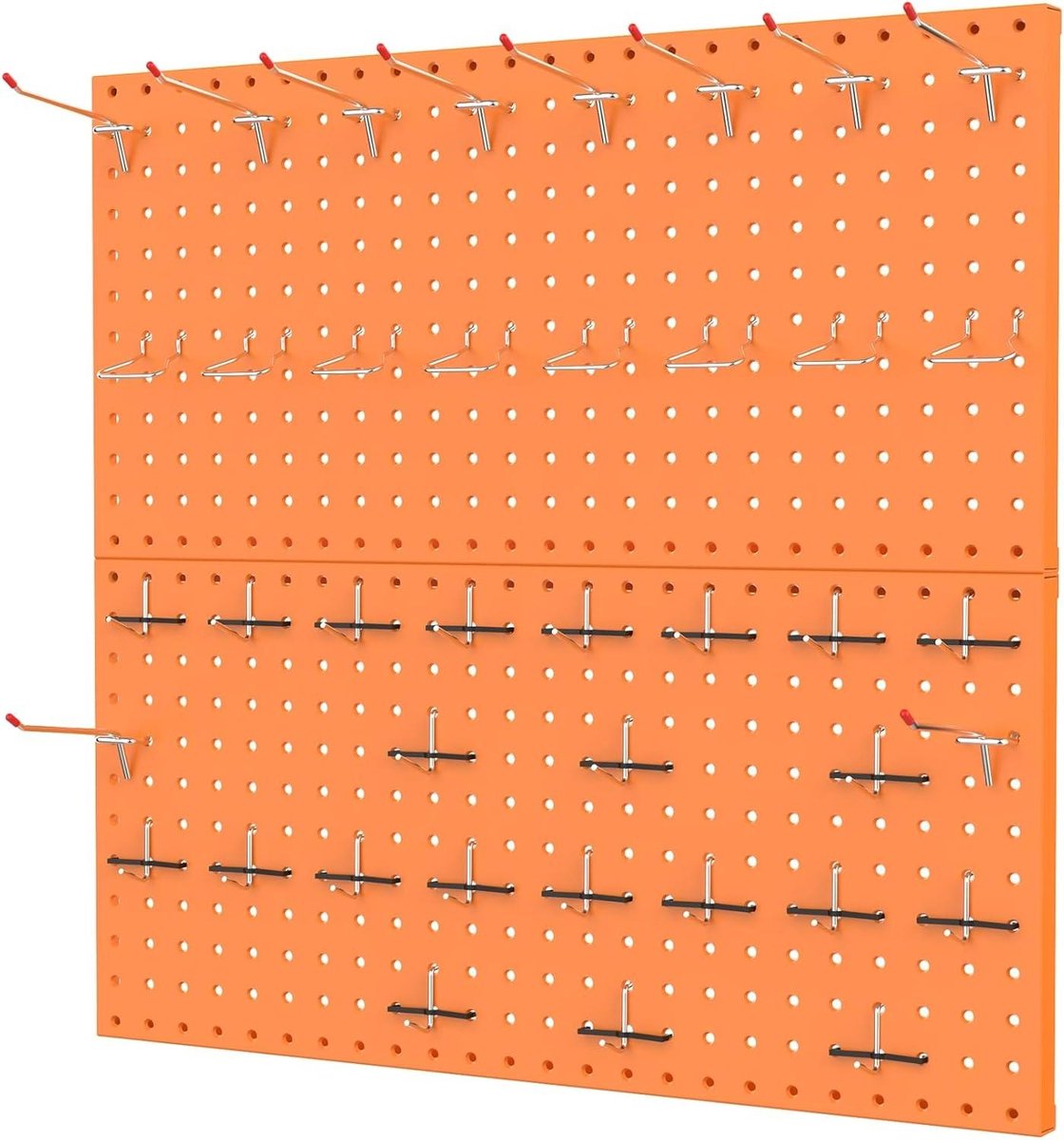 Metalen Pegboard Systeem - Gereedschapsbord Organizer - Werkplaats Inrichten - Stevig Gelegeerd Staal - 60 x 60 cm - Oranje