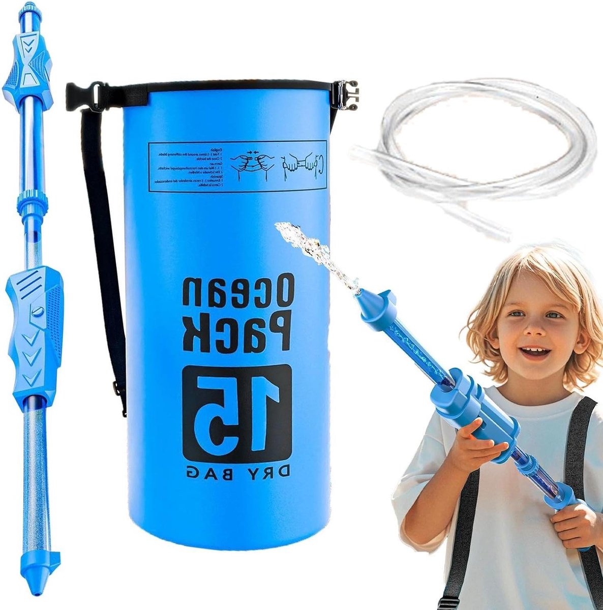 Waterspeelgoed Rugzak - Waterkanon Kinderen - Buiten Spelen - Grote Watertank - 40 cm - Blauw
