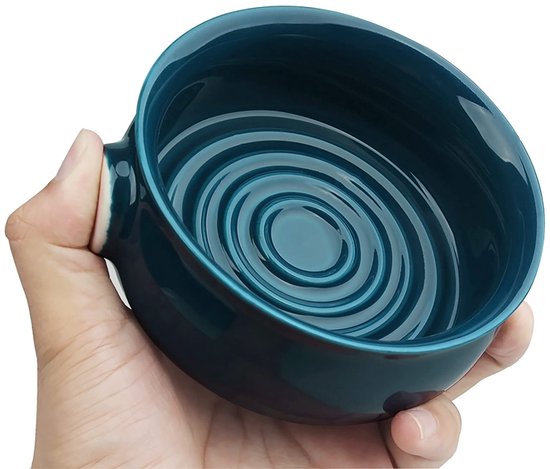 Jhubersproducts - Keramische scheerzeepkom - Grote capaciteit - Antislip handvat - Marineblauw - Scheerschaal - Geschikt voor mannen - 300 ml — afbeelding 5