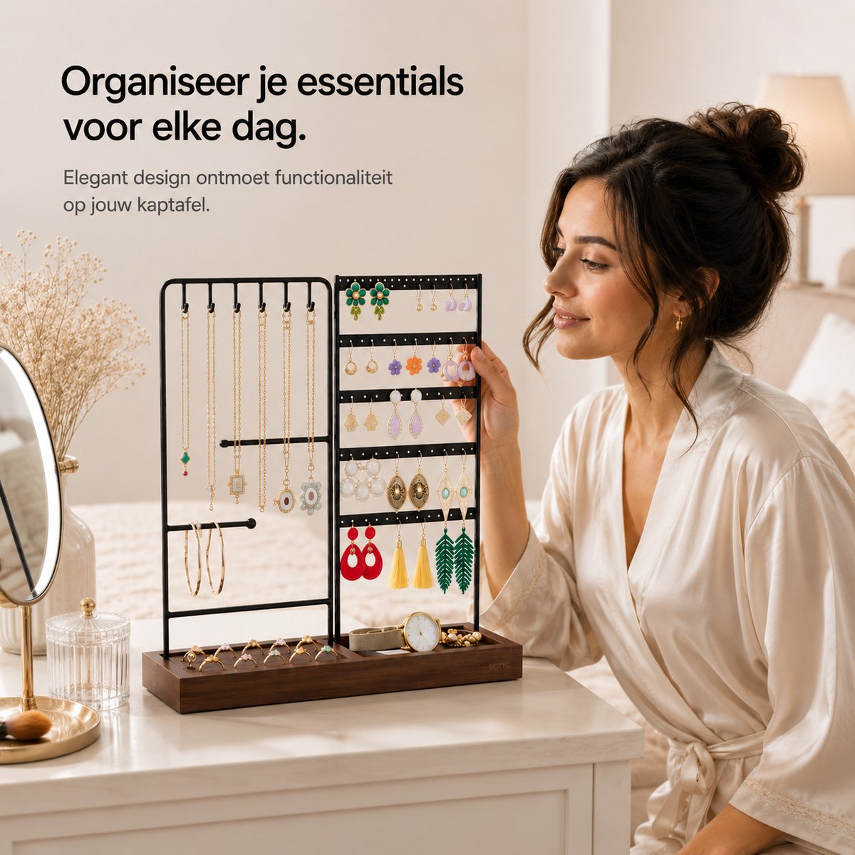 BOTC Sieradenhouder - Voor kettingen / armbanden / Oorbellen - Sieraden Organizer - Oorbellenrekje - Ketting houder - Zwart/Bruin — cadeau in Wonen & Interieur - foto 2
