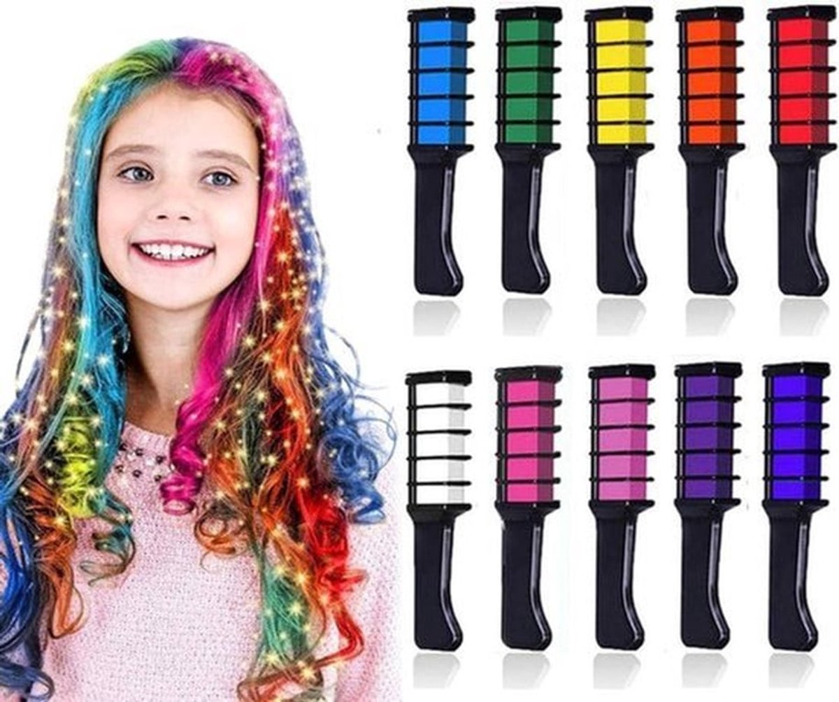 Haarkrijt kam - 10 kleuren - Tijdelijke haarverf set - Kinderen - Haar verven partij - Cosplay DIY .