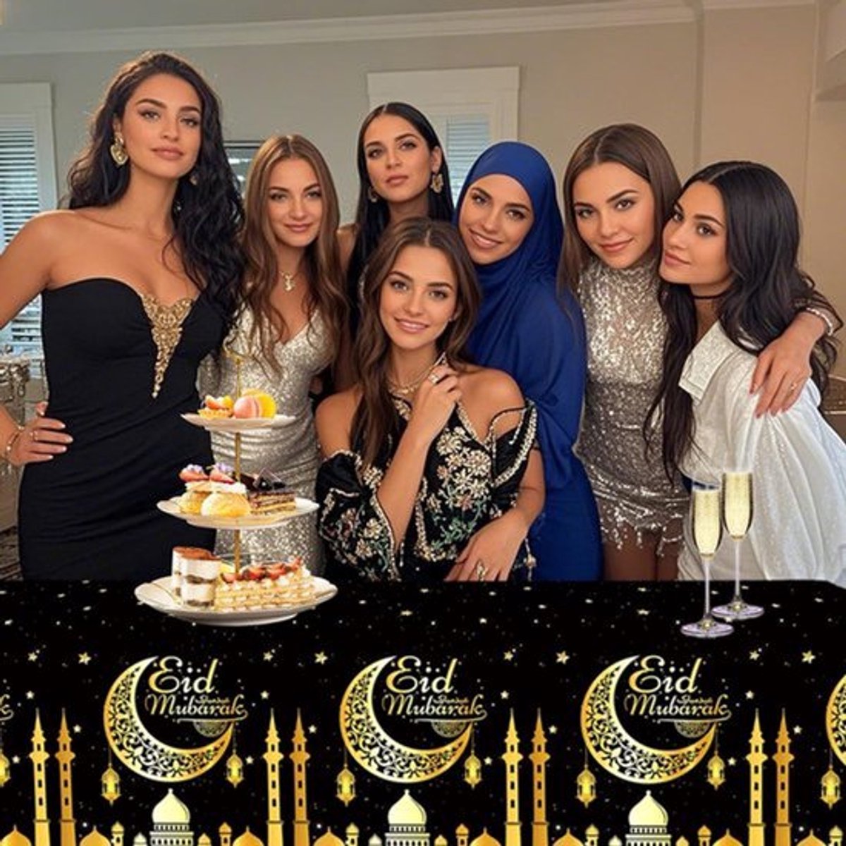 Eid Ramadan Tafelkleed Feesttafelkleed Waterdicht PVC - Stijlvol Zwart Goud Thema