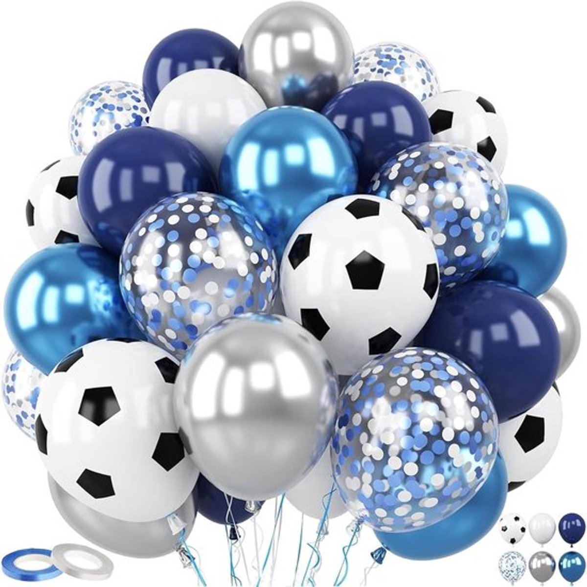 Set van 50 blauwe voetbalballonnen - Voetbal themafeest decoratie