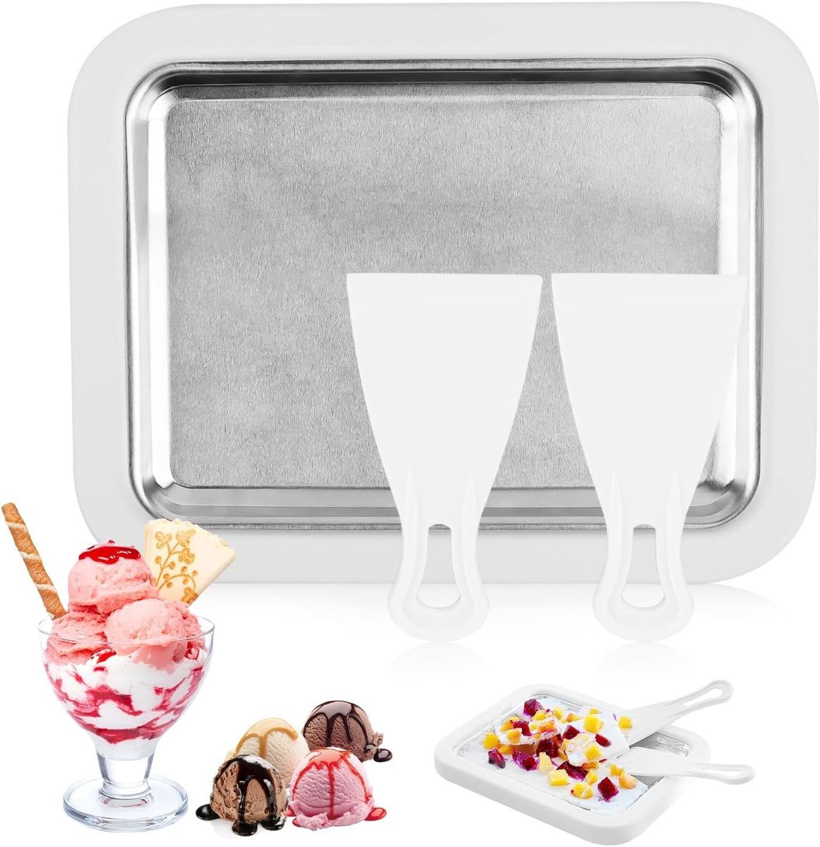 Dailygoods - IJsrolpan - IJsrol Maker - Zelfgemaakte Gerolde Roomijs - Wit - IJsyoghurt - Ideaal voor Gezinnen - 22,5 x 17,5 cm