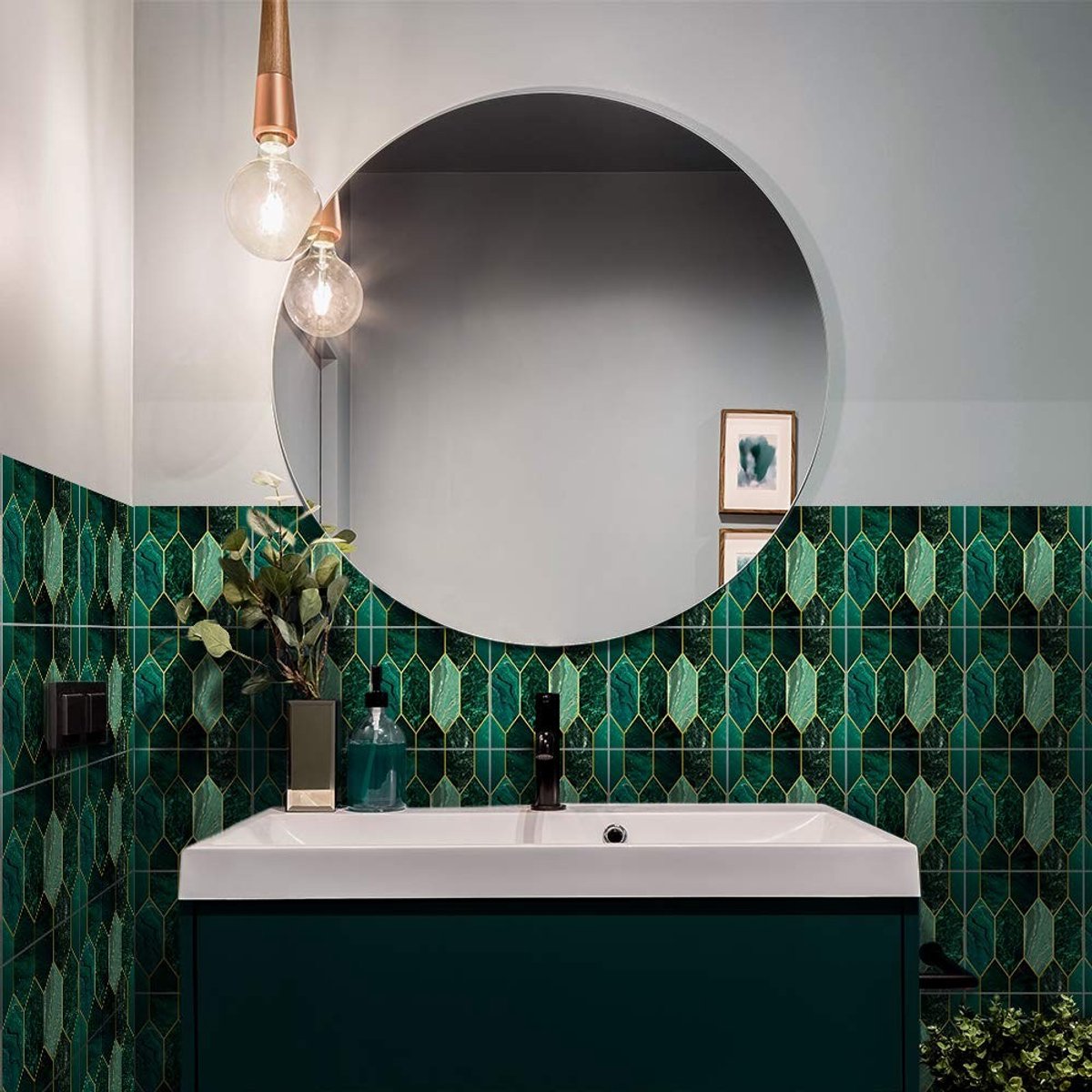 Dailygoods - Peel&Stick Wandtegel Stickers - Zelfklevend Waterproof PVC - 20x20 cm - Groen met Goud - Set van 30 - Voor Badkamer Keuken en Woonkamer