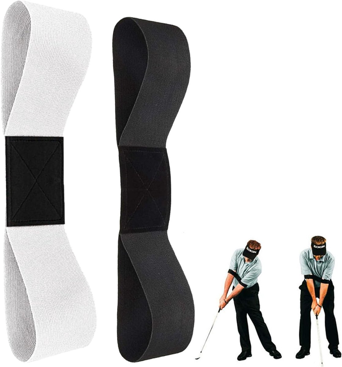 2 Stuks Golf Swing Trainingsarmbanden, Arm Tape Swing Trainer, Houdingscorrectie Oefenriem voor Beginners, Zwart en Wit, Verbeter je Golftechniek en Swingkracht