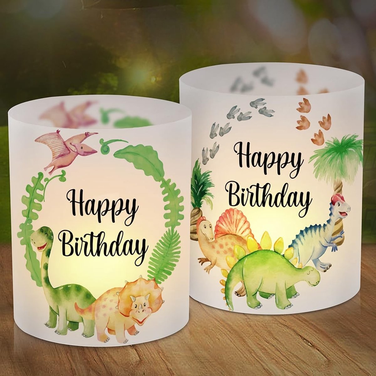 By shayne - Windlicht tafeldecoratie - Verjaardag - 12 stuks - Groen Dino - Happy Birthday - Dinosaurus verjaardagsdecoratie - Geschikt voor feest