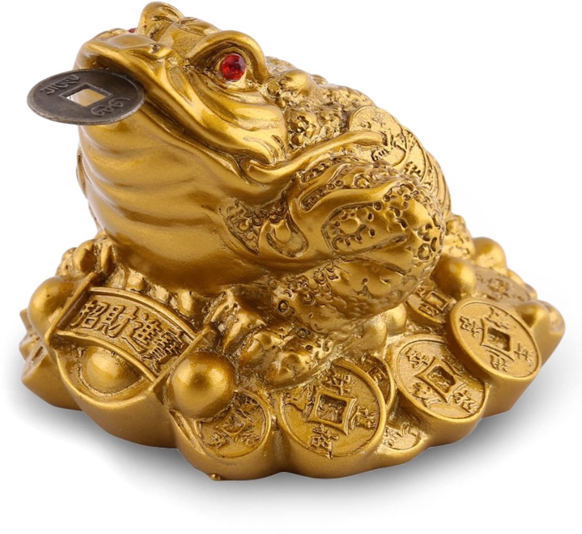 Elzusha - Feng Shui Geld Kikker - Geluk en Welvaart - Goudkleurig - Chinese Decoratie - Voor Thuis en Kantoor - Uniek Cadeau