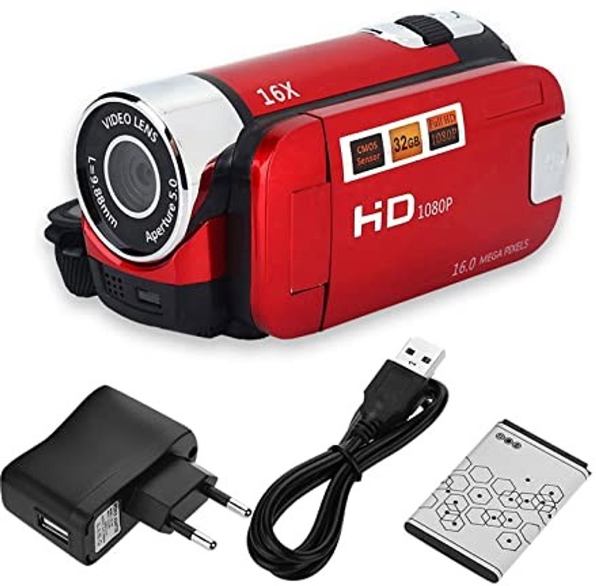 Elzusha - Handheld Videocamcorder - Vlogging-camera - 16X Digitale Zoom - Rood - Full HD Camcorder - Geschikt voor Thuisgebruik - 245s68oa3i-02