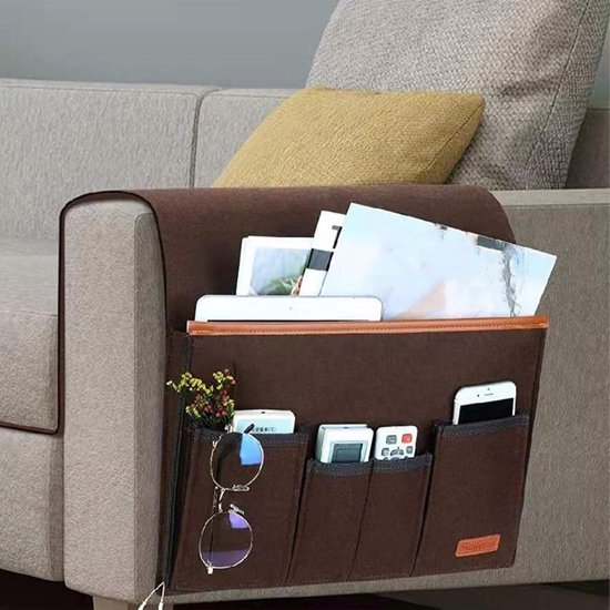 Bank Armleuning Organizer - Houders Opbergvak - Ontspannen Thuis - Antislip Grip - 5x28x5 cm - Bruin — afbeelding 2