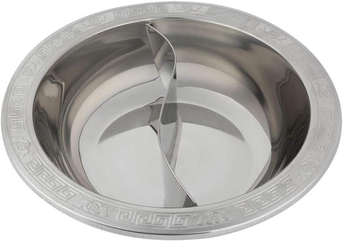RVS Hot Pot Met Divider, Shabu Shabu Hot Pot, Chinese Dual Sided Pot Set, Chinese Fondue Hotpot Soeppan Voor Inductie Kookplaat, Twee Smaakscheiding 28cm Sliver