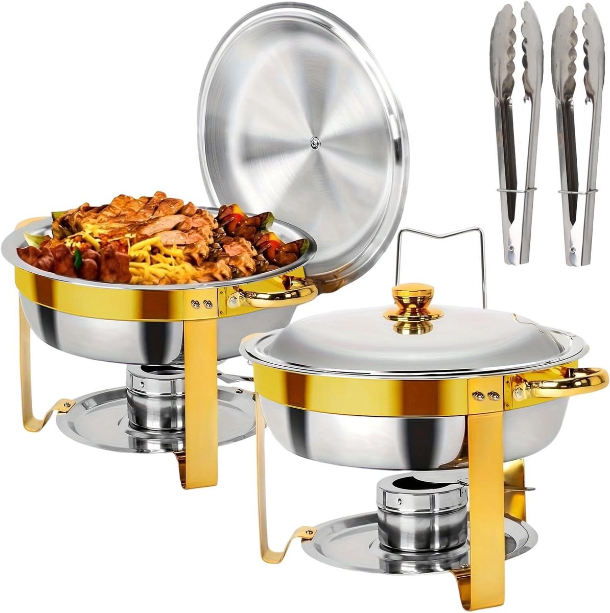 Voedselwarmer Set - Buffet Serveer - Feestelijke Bijeenkomsten - Effectieve Temperatuurregeling - 2x 4.5L - Zilver Goud