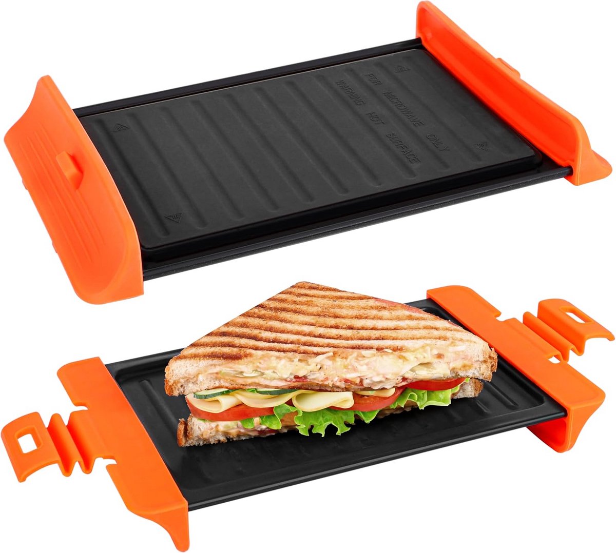 Tosti Ijzer - Panini Grill - Snelle Lunch - Vaatwasserbestendig - B15 x L195 cm - Oranje Handvatten