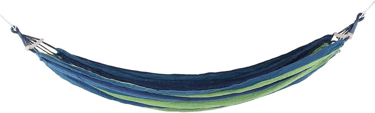 Campinghangmat Canvas - Buitenhangmat Reishangmat - Ontspannen Buiten - Handgeweven Knoop - 240 x 150 cm - Blauw Streep