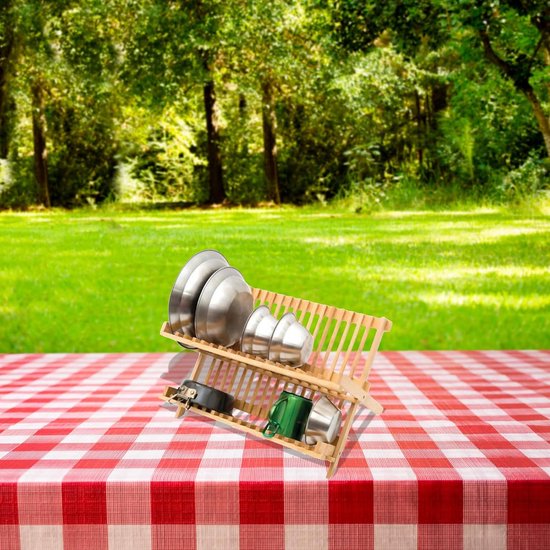 Opvouwbaar Afdruiprek - Houten Droogplank - Outdoor Keuken - Compact Opvouwbaar - 47 cm Lengte - Lichtbruin — afbeelding 2