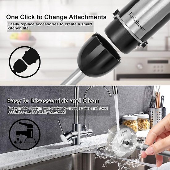 Staafmixer 1000W - Keukenmixer - Maaltijden Bereiden - 20 Snelheden + Turbo - 1000 Watt - Zwart van Staafmixer 1000W — afbeelding 2