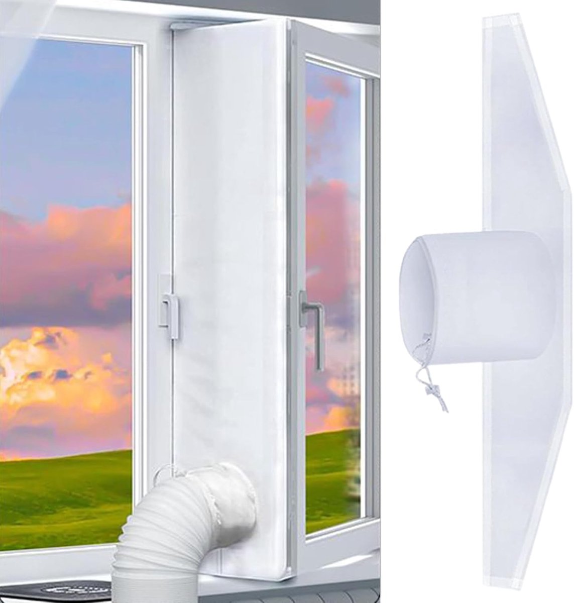 Raamafdichtingskit Mobiele Airco - 500x38cm - Airco Raamafdichtingskit - Verhoogt Koelprestaties Airco - Met Trekkoord - Raamafdichting - Airco Raamafdichting voor Afvoerslang - Raam en Deur - Met klittenband - Tegen Insecten - Flexibele - Universeel thumbnail 4